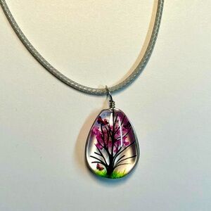 Handmade Lace Dried Flowers Oval Pendant Necklace #8